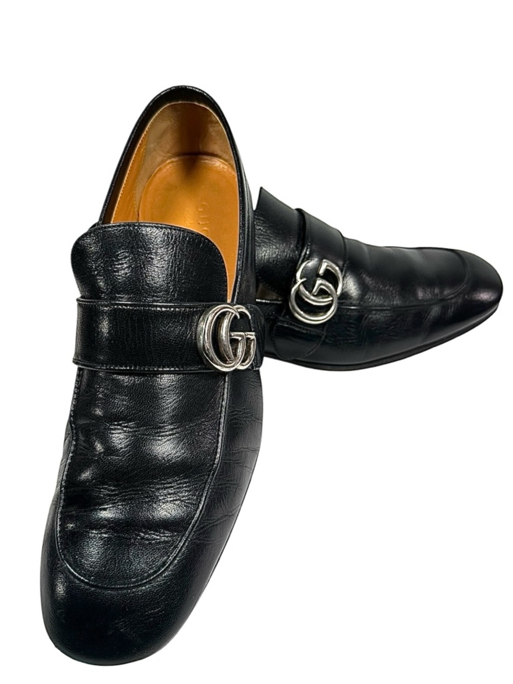Gucci Black Leather Horsebit Loafers Men’s 7.5 (U.S.8.5) Silver GG Made in Italy